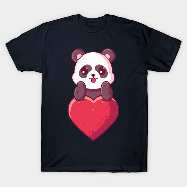 Cute Panda with big love. Gift for valentine's day with cute animal character illustration. T-Shirt by Ardhsells